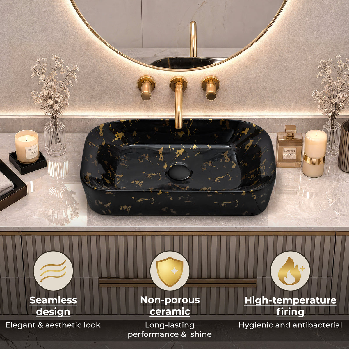 Plantex Tabletop Wash Basin for Bathroom/Designer Ceramic Basin/Rectangle Countertop Wash Basin/Home/Office (21.5 x 14 x 4.5 Inch)-5