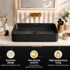 Plantex Wash Basin for Bathroom/Ceramic Basin/Rectangle Table Top Basin/Wash Basin for Home/Restaurant (Charcoal Black - 26 x 15 x 5 Inch)-5