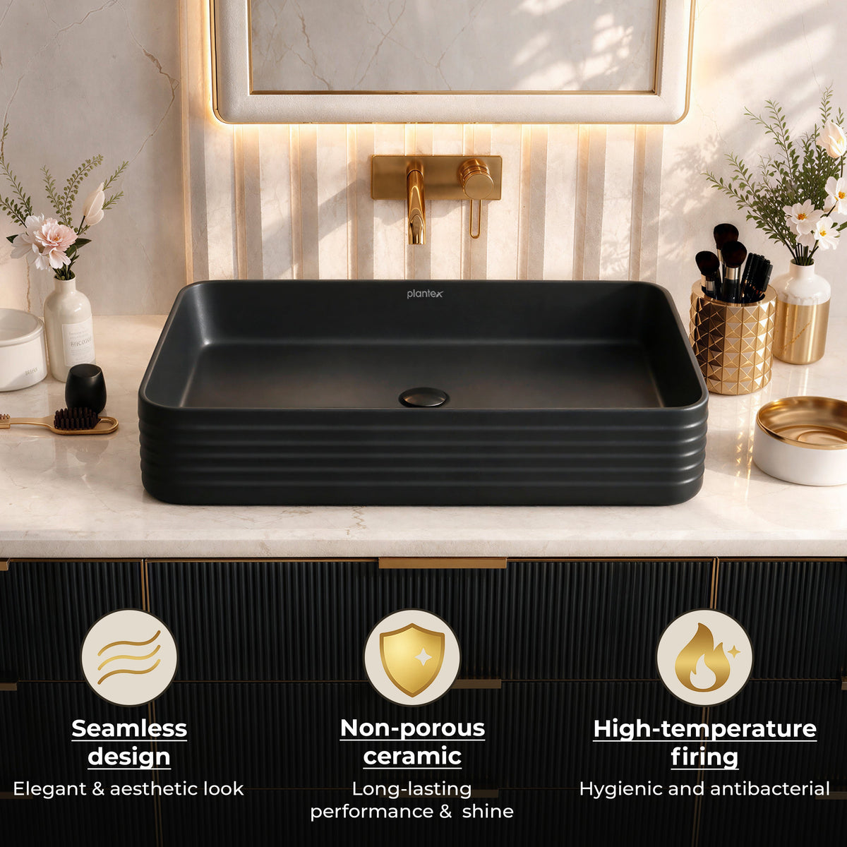 Plantex Wash Basin for Bathroom/Ceramic Basin/Rectangle Table Top Basin/Wash Basin for Home/Restaurant (Charcoal Black - 26 x 15 x 5 Inch)-5