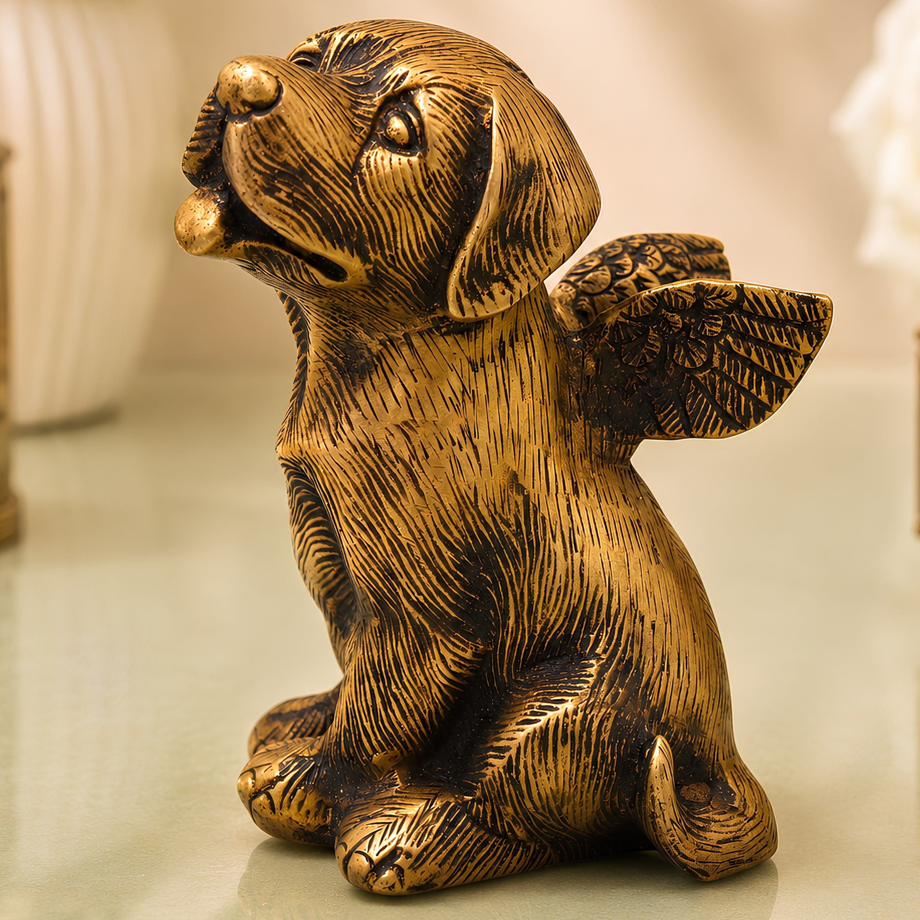 Brass Dog Statue, Shvan Kukkura Nai Murti for Home Decor & Gifting, Gold, 5.5 Inch, 1 Piece