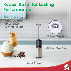 Wonderchef Regalia Milk Frother | Rich and Creamy Froth in Seconds | Stainless Steel Body & Whisk | AA Battery Operated 