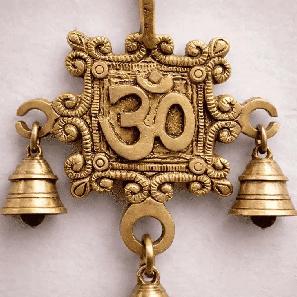Brass Om Wall Hanging With Bell (7 Inch)