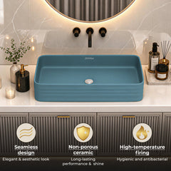 Plantex Ceramic Designer Washbasin for Bathroom/Countertop Bathroom Basin/Rectangle Tabletop Wash Basin for Restaurant/Hotel (Harmony Blue - 26 x 15 x 5 Inch)-5