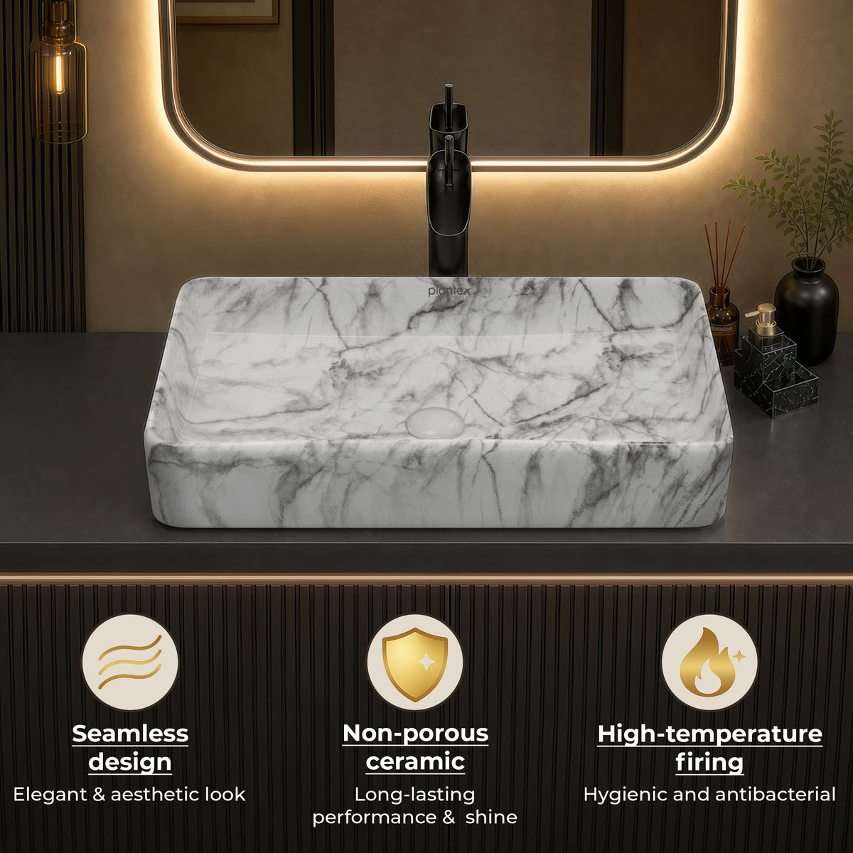 Plantex Table Top Marble Finish Basin/Ceramic Washbasin for Bathroom/Countertop Wash Basin for Home/hotel/Restaurant (24 x 13 x 5 Inch)-6
