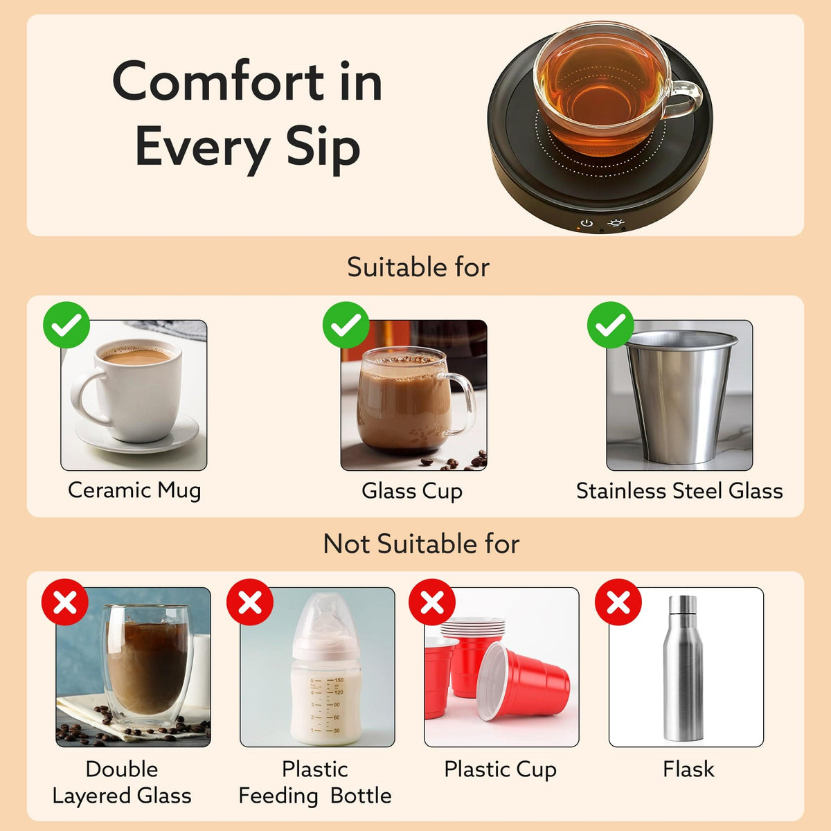 AGARO Regal Coffee Mug Warmer – Cup Heater for Coffee-Tea, Milk & Hot Drinks, Portable Electric Heating Pad with Constan
