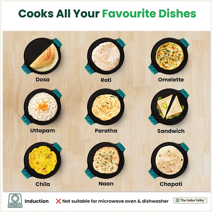 CASTrong Cast Iron Double Handle Tawa with Silicon Handle, Pre-seasoned, Naturally Nonstick, 100% Pure, Toxin-free, Dosa Tawa for Kitchen Use, 11.8 In/30.2 cm/2.4 kg