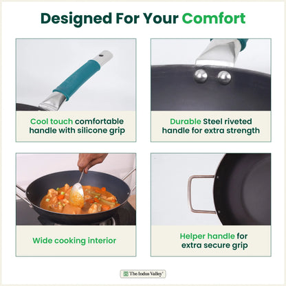 100% Pure Sheet Iron Cookware Set – Tawa, Fry Pan, Kadai with Silicone Handle, Pre-Seasoned, Induction & Gas Compatible + Free ₹400 Tadka Pan