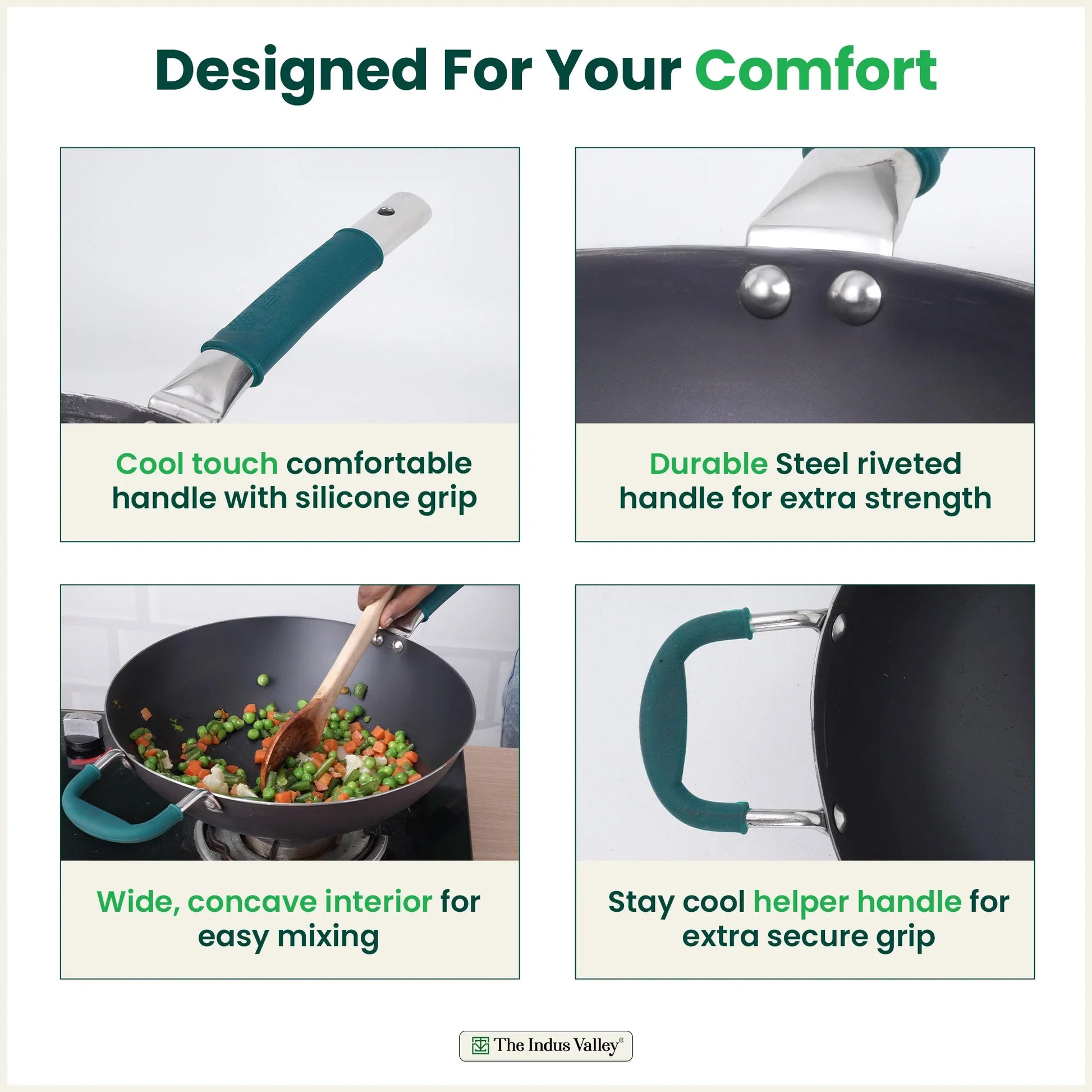 100% Pure Sheet Iron Wok Steel handle with silicone grip & Helper Handle, Toxin-free Sheet Iron, Pre-seasoned, 4L /30 Cm