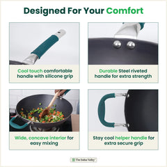 100% Pure Sheet Iron Wok Steel handle with silicone grip & Helper Handle, Toxin-free Sheet Iron, Pre-seasoned, 4L /30 Cm