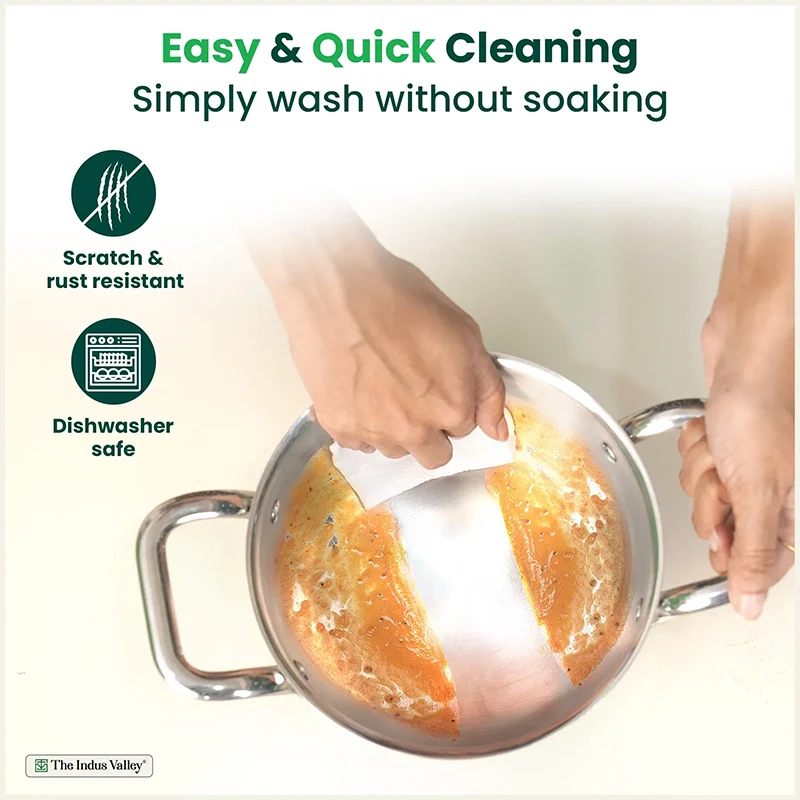 Tri-ply Stainless Steel Biryani Pot/ Casserole/ Sauce Pot with Steel Lid, Premium Quality, 3 Layer Thick Body and 5-ply Bottom, 100% Toxin-free, Non-stick, Induction & Gas, 2.3L/18cm