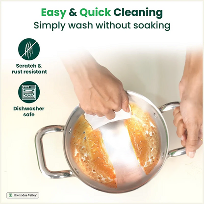 Tri-ply Stainless Steel Biryani Pot/ Casserole/ Sauce Pot with Steel Lid, Premium Quality, 3 Layer Thick Body and 5-ply Bottom, 100% Toxin-free, Non-stick, Induction & Gas, 2.3L/18cm