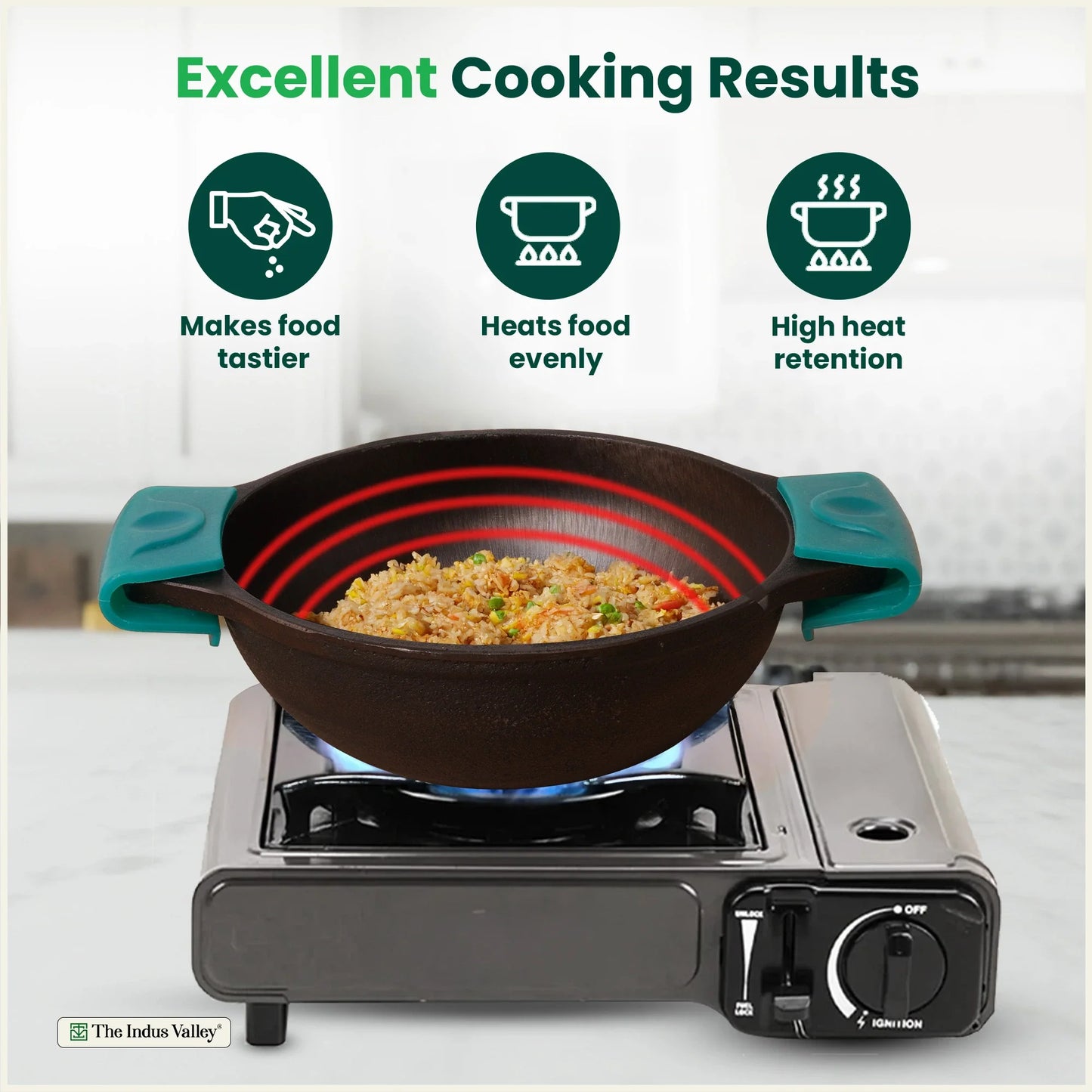 CASTrong Cast Iron Kadai with Silicon Handle, Pre-seasoned, Naturally Nonstick, 100% Pure, Toxin-free Kadai 8 In/20.8 cm/1.7 kg