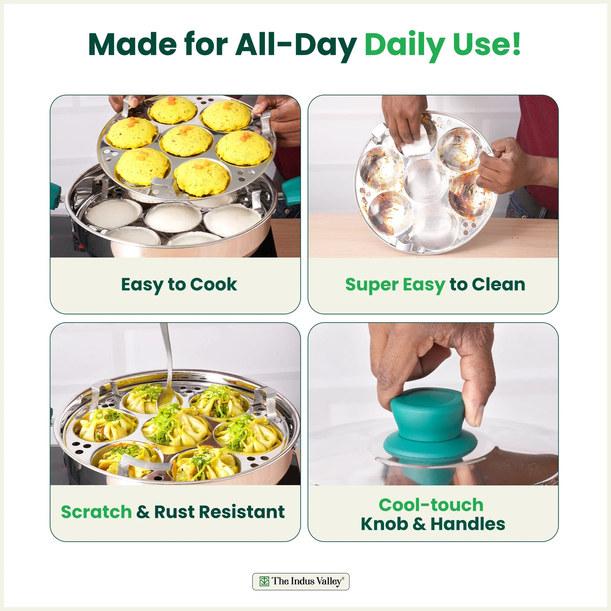 14 Pit Tri-Steel Multi Pot Premium Stainless Steel Idli/ Momo Maker/  Veg Steaming Set, Tri-ply Induction Bottom, 2 Plates, 27cm