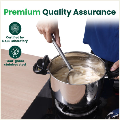 Tri-steel Stainless Steel Rice Pot with Strainer Lid & Lockable Bakelite Handles, Tri-ply 3-Layer Heavy Bottom | Noodle/Pasta/Corn/Soya/Veggies Boiler Pot, Steamer Cooker, Induction & Gas, 1.08 Kg, 19cm, 3.5 L