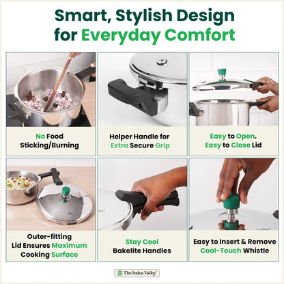 Tri-ply Stainless Steel Pressure Pan, Premium Quality, 3 Layer Thick Body, Heavy Bottom, 100% Food-safe, ISI Certified, Induction & Gas, 3.5/5L