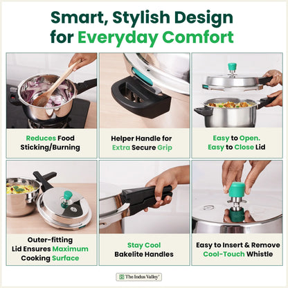 QuicKooker Tri-Steel Stainless Steel Pressure Cooker, Premium Quality, 3 Layer Heavy Bottom, 100% Safe, ISI Certified, 3 Yr Warranty, Induction & Gas, 3/5 L