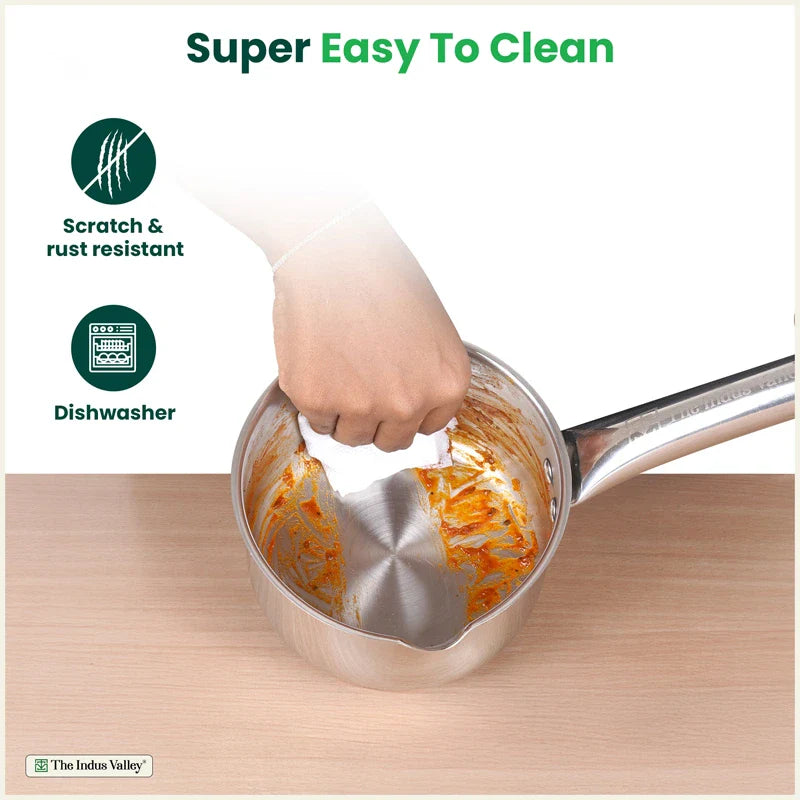 100% Premium Quality Tri-Steel Stainless Steel Tea/Milk Pan/Saucepan, 3 Layer Thick Bottom, Non-stick,  Induction & Gas, 1.3L