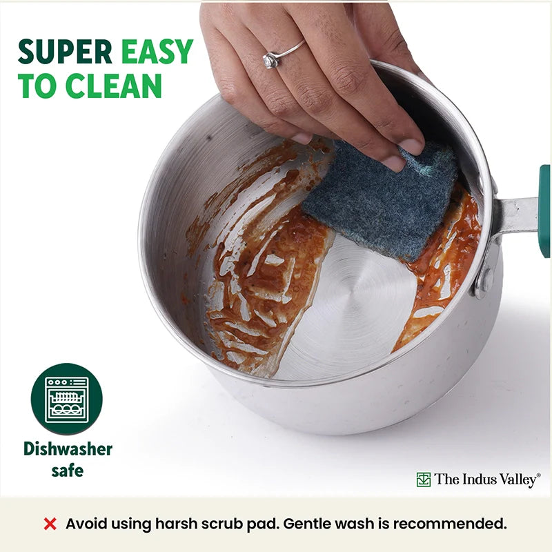 Tri-Steel Stainless Steel Tea/Milk Pan+ Lid, Premium Quality, Tri-ply (3 Layer) Bottom, Soft-touch Handle, 100% Toxin-free, Non-stick, Induction & Gas, 1/1.4 L, 14/16 cm