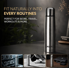 AGARO Delite Stainless Steel Flask with Bag, 1000ml, Up to 24 Hrs Hot & Cold, ISI Certified, Triple Vacuum Insulated, Le