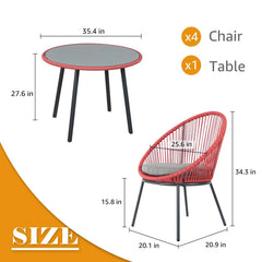 Swoosh Patio Seating Set 4 Chairs and 1 Table Set (Light Red)