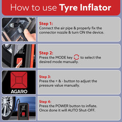 AGARO Regal Tyre inflator & Jump Starter, For Cars & Bikes, 12V, Upto 150 PSI, 10000 mAH Powerful Battery, LED Light, Di