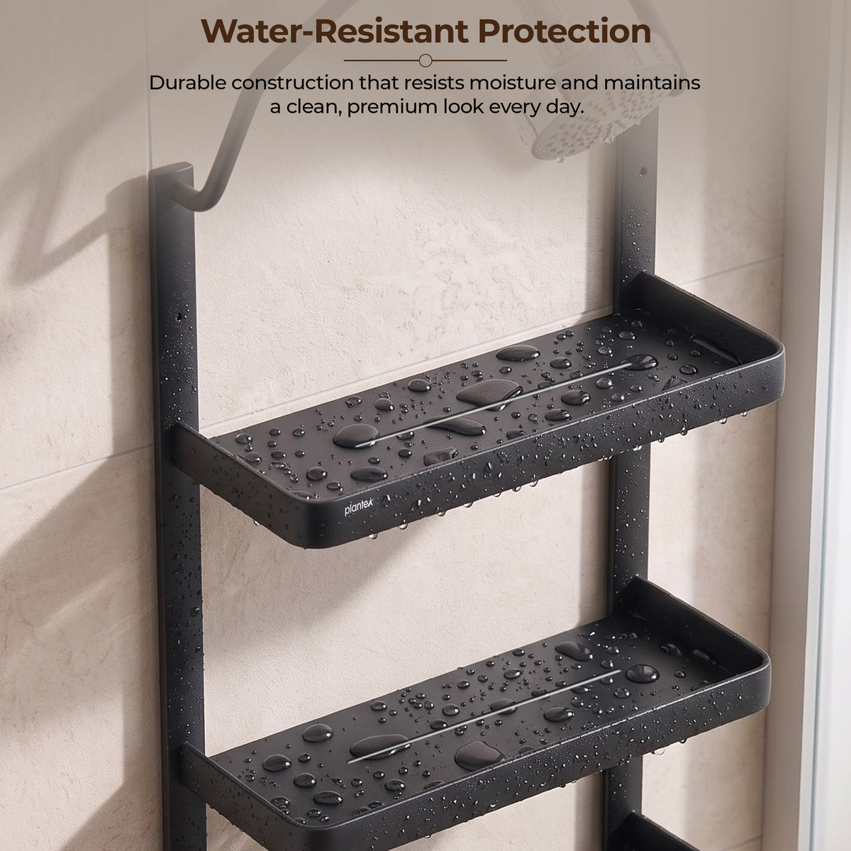 Plantex Stainless Steel Shower Rack/Self Adhesive Shower Caddy for Bathroom Hanging/3 Layer Shower Shelf for Bathroom with Soap Dish Holder,Toothbrush Holder (1520, Black)-3