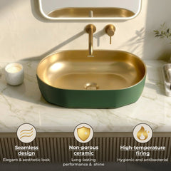 Plantex Designer Wash Basin for Bathroom/Ceramic Table Top Washbasin/Countertop Vessel Sink Basin - (Green Gold, 22 x 13 x 6 Inch)-5