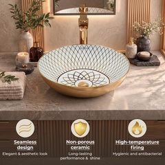 Plantex Table Top Wash Basin For Bathroom/Designer Ceramic Basin/Countertop Vessel Sink Basin - Indo-European Collection (NC-664, 16 x 16 x 5 Inch)-5