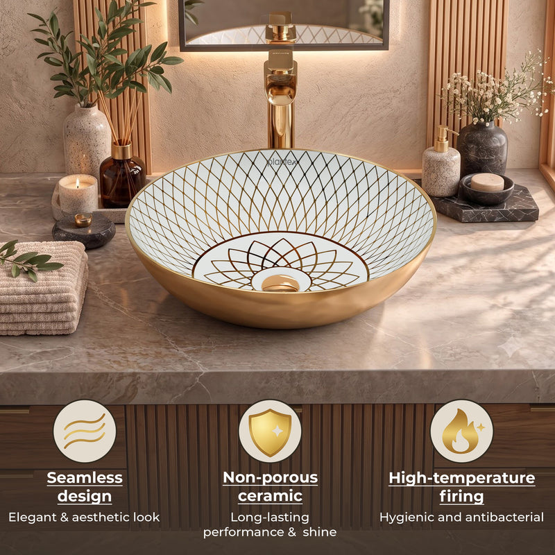Plantex Table Top Wash Basin For Bathroom/Designer Ceramic Basin/Countertop Vessel Sink Basin - Indo-European Collection (NC-664, 16 x 16 x 5 Inch)-5