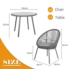Votion Outdoor Patio Seating Set 4 Chairs and 1 Table Set (Grey)