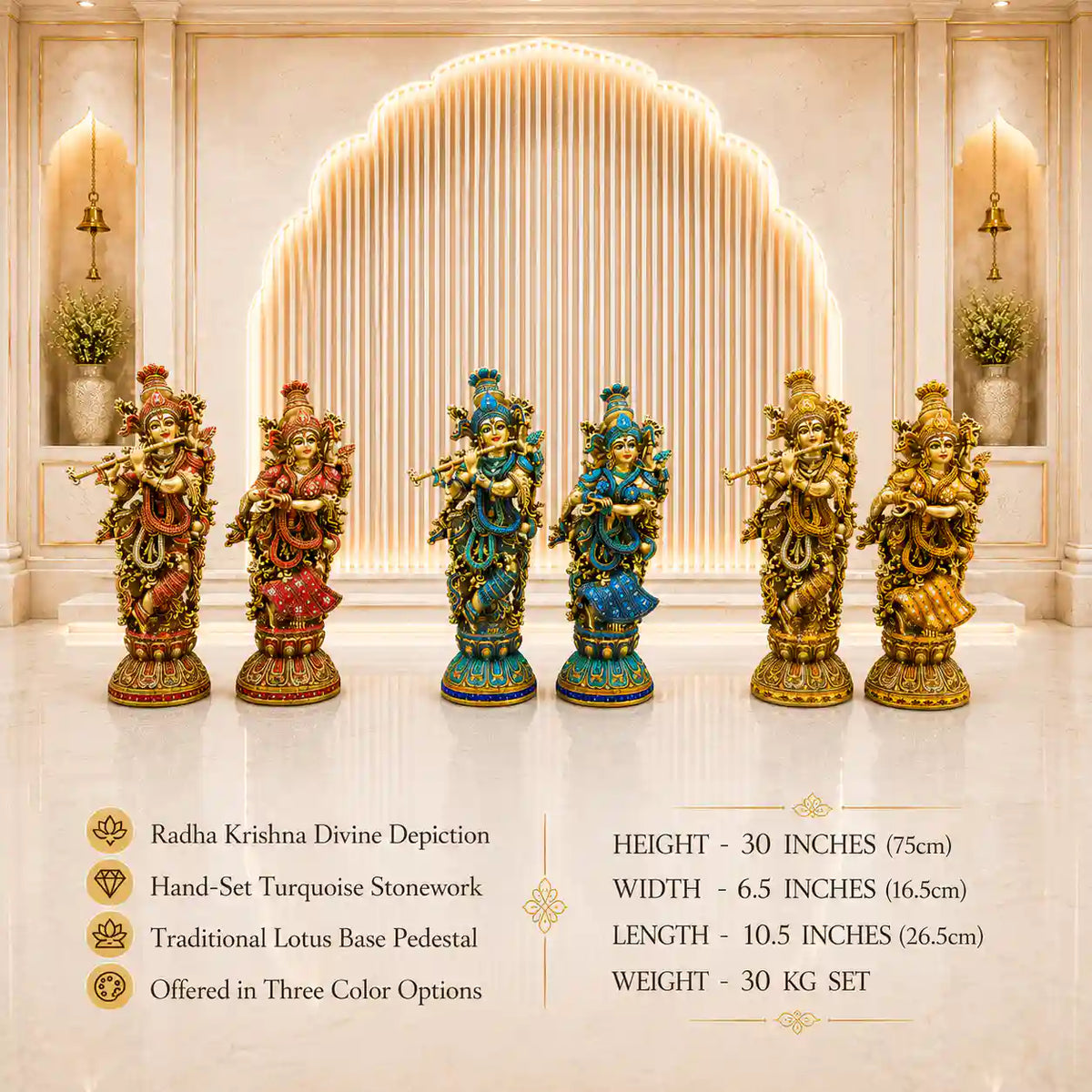 Brass Stone Work Standing Radha Krishna Statue Set (30 Inch)