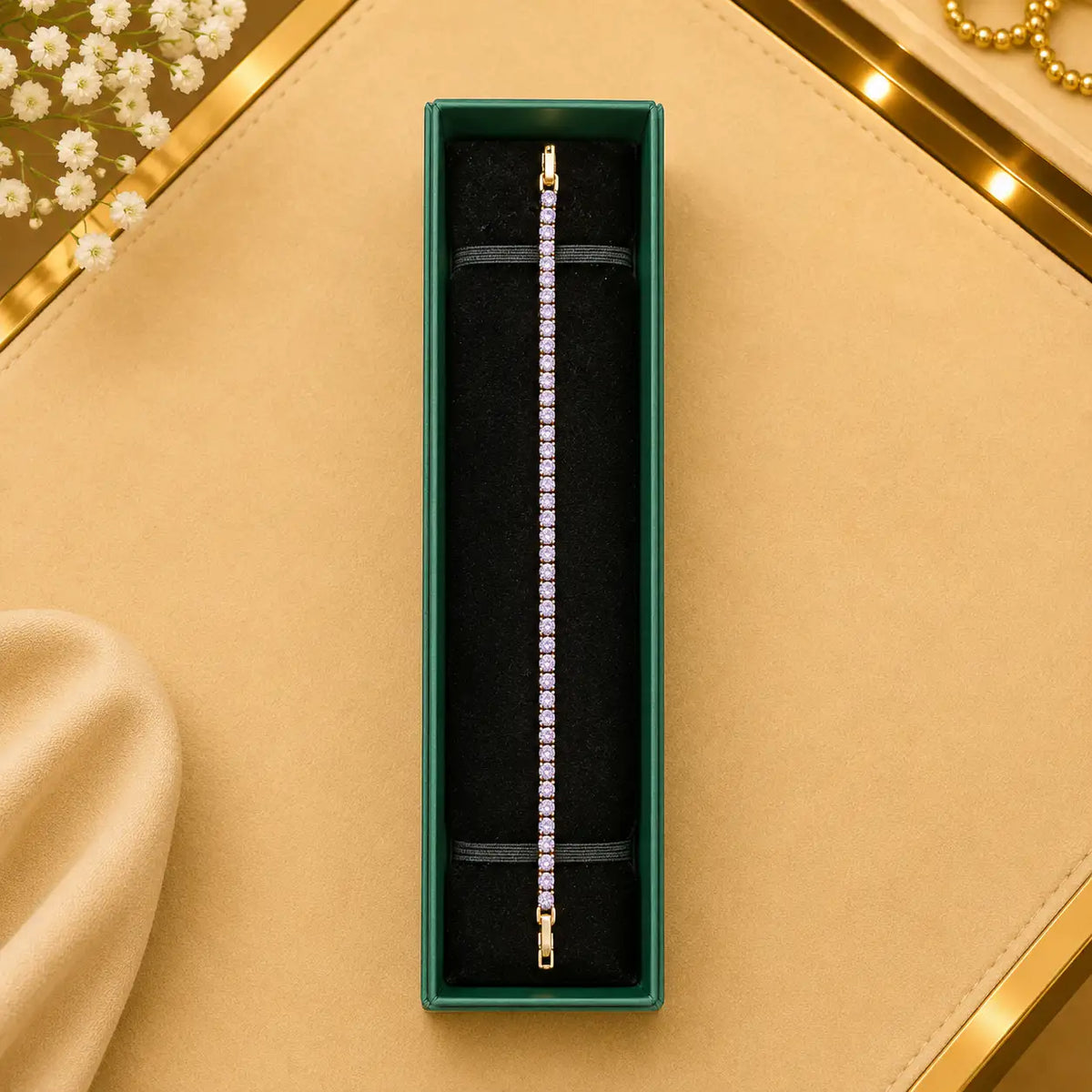 Thin Linear CZ Tennis Bracelet for Women | Gold-Tone Clasp, Gift Box