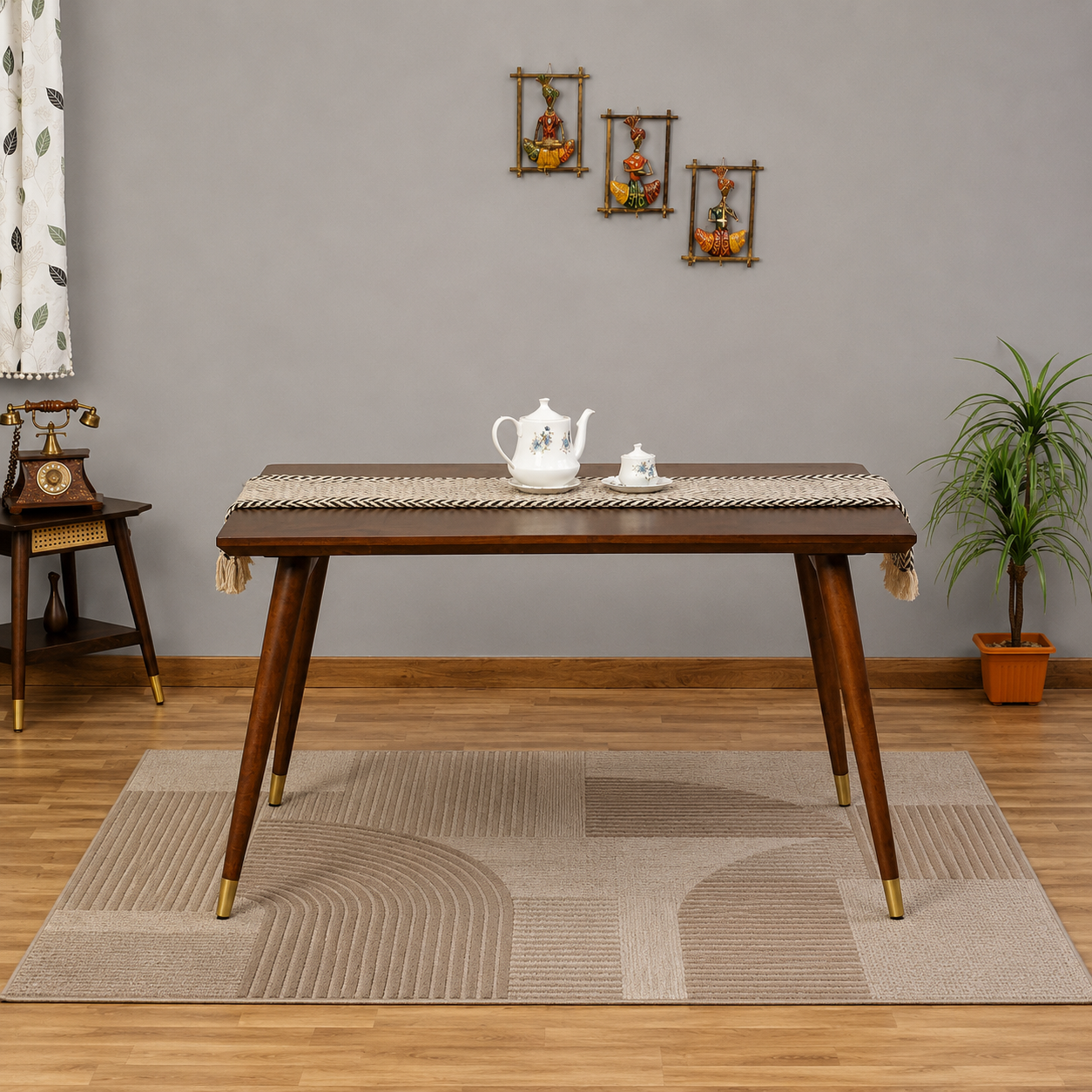 Ashton Solid Wood Rattan Cane Dining Table 4 Seater 