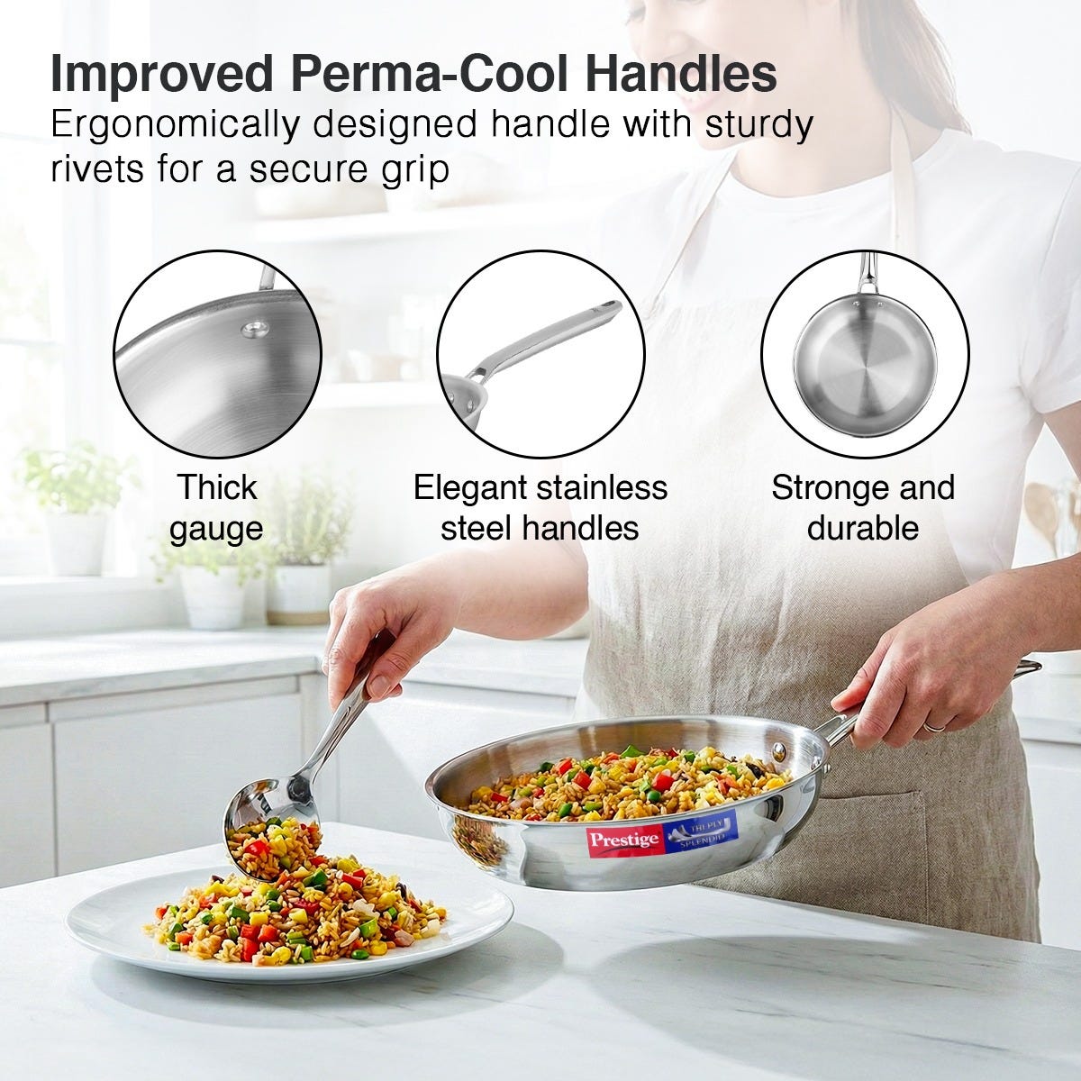 Prestige 5 Litre TRIPLY Svachh Outer Lid Handi Pressure Cooker, Deep Lid for Spillage Control, Gas & Induction Compatible + Prestige 24cm/1.7L Tri-Ply Stainless Steel Splendid Fry Pan, 15Y Warranty