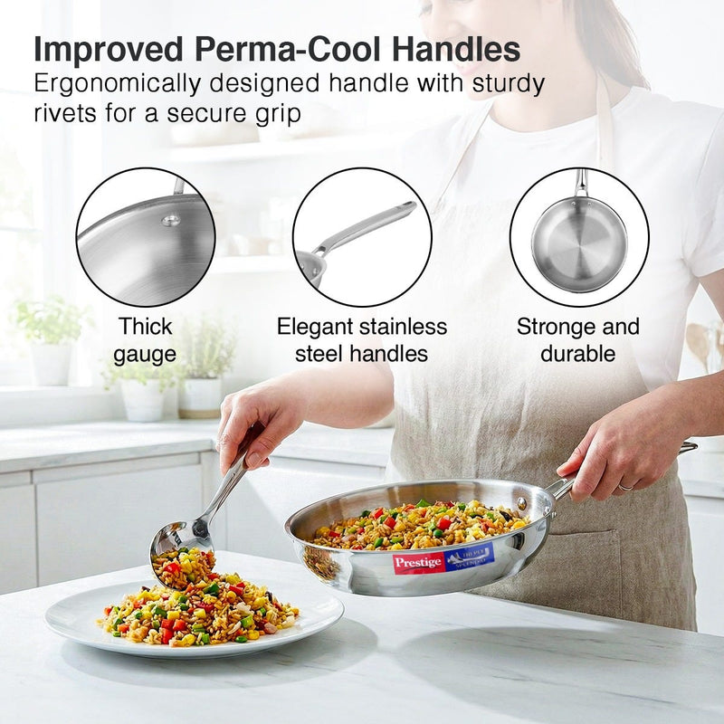 Prestige 5 Litre TRIPLY Svachh Outer Lid Handi Pressure Cooker, Deep Lid for Spillage Control, Gas & Induction Compatible + Prestige 24cm/1.7L Tri-Ply Stainless Steel Splendid Fry Pan, 15Y Warranty