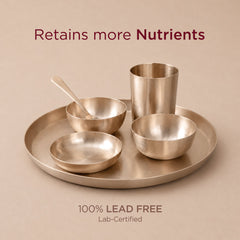 36-Piece Kansa Dinner Set • Serves 6 • Thali Size - 11.5" • Antique Matte Finish • 100% Lead Free (कांसे का डिनर सेट) | Total Weight: ~10 kg