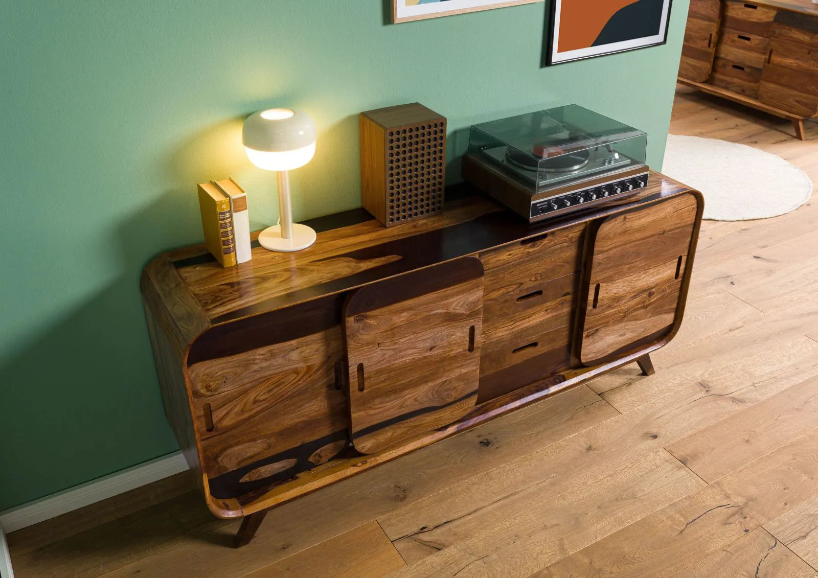 Mid-Century Sheesham Wood Sideboard / Media Console