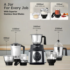Prestige Endura 1000W 6 Jar Mixer Grinder: 3 SS Jars, Juicer, Mix-O-Keep, Multi-Utility Jar, Ball Bearing Motor, SS Blades, 5Y Motor Warranty + Prestige 1.5L PMC 3.0 Plus Multi Kettle / Multi Cooker