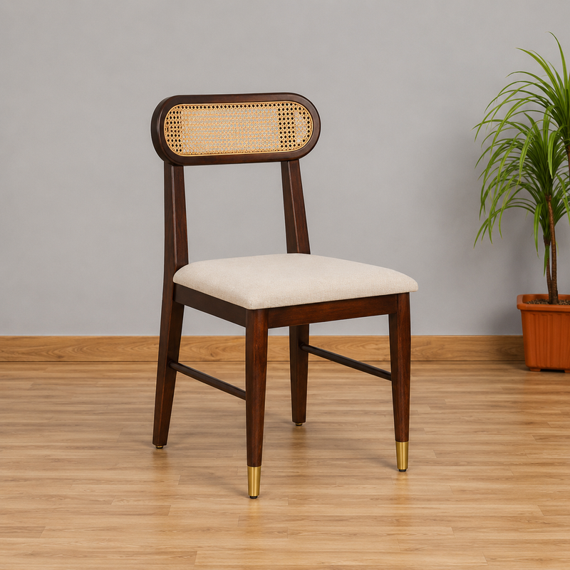 Ashton Solid Wood Rattan Cane Dining Table 4 Seater Set