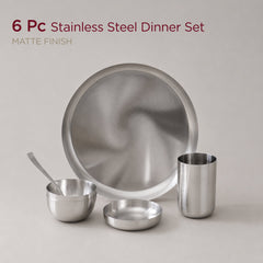 6-Piece Stainless Steel Solid Dinner Set • Matte Finish • Serves 1