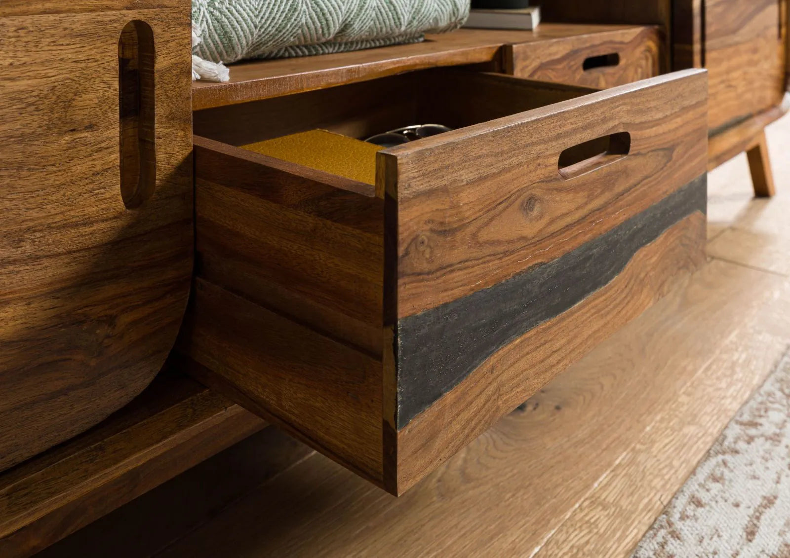 Mid-Century Sheesham Wood Low Media Console