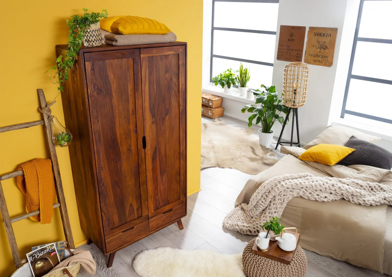 Bangalore Solid Sheesham Wood 2-Door Wardrobe