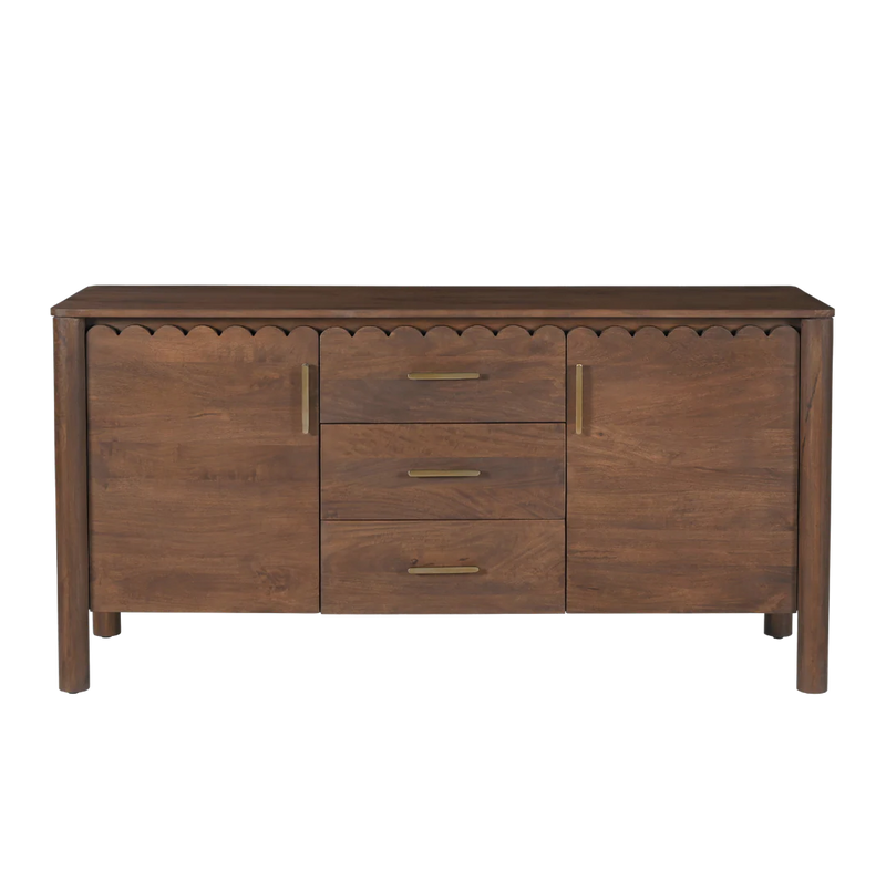 Indiana Scalloped Edge Solid Wood Sideboard – Modern Storage Cabinet