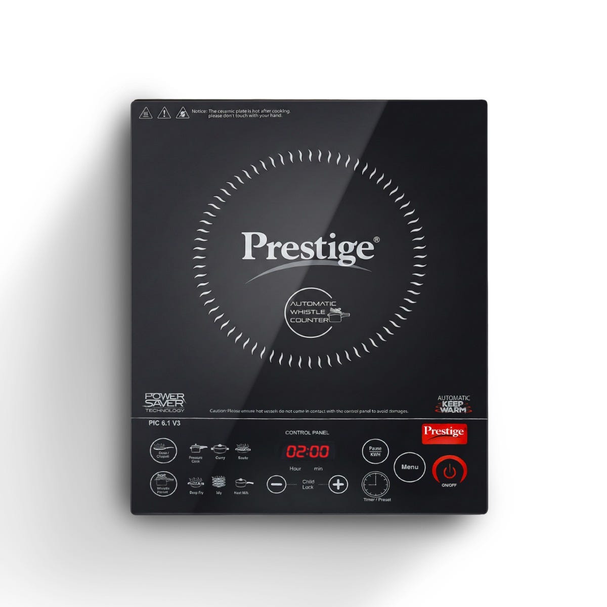 Prestige PIC 6.1 V3 2200W Induction Cooktop, Whistle Counter, 4KV Surge Protection, 7 Indian Menus + Prestige TRIPLY Splendid 4 Pc Cookware Set: Fry Pan 22cm, Kadai 22cm, Saucepan 14cm, SS Lid 24cm