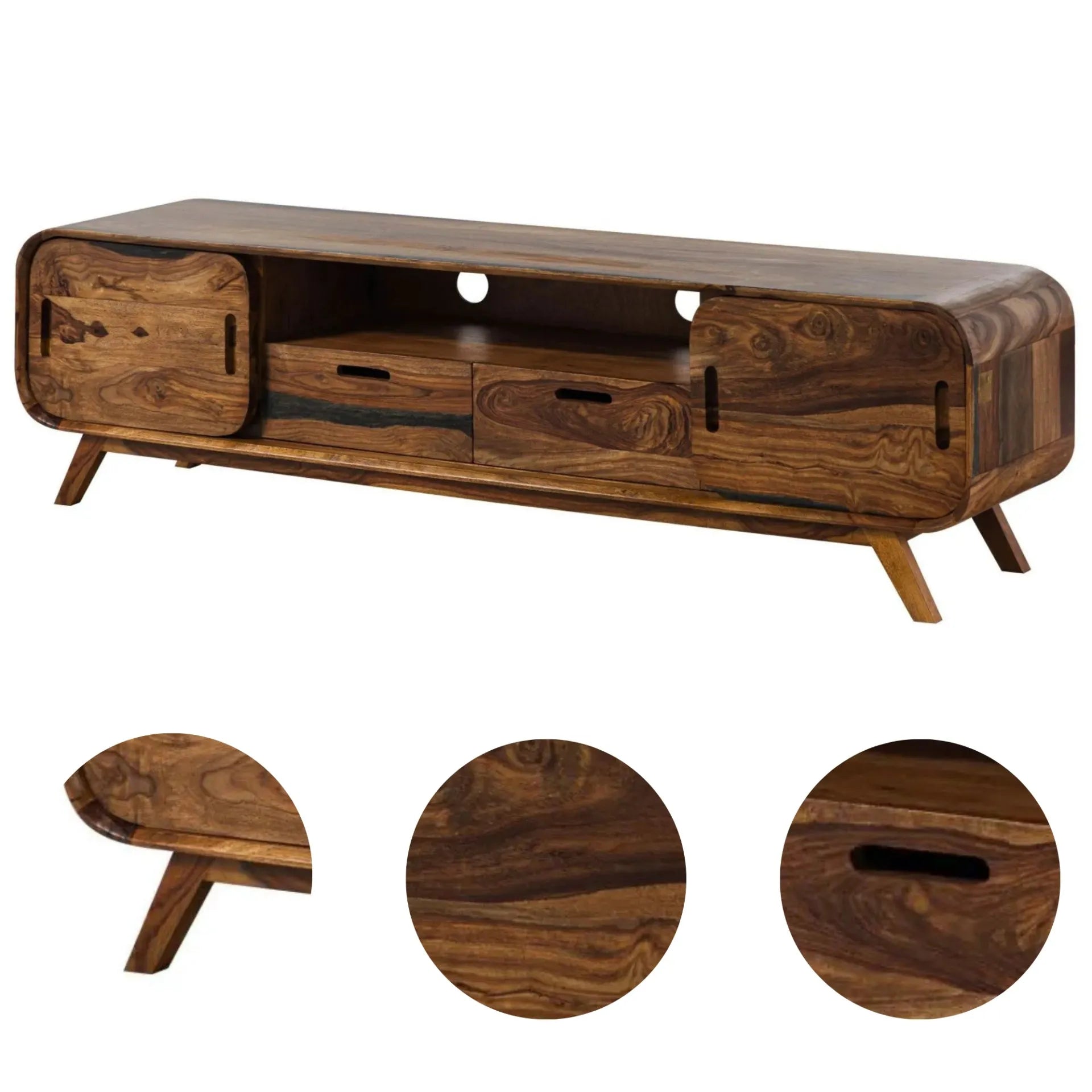 Mid-Century Sheesham Wood Low Media Console