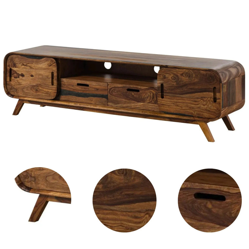 Mid-Century Sheesham Wood Low Media Console