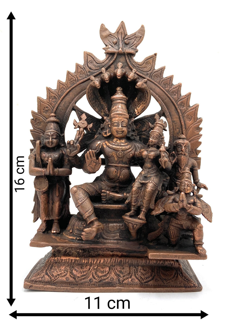 Handcrafted Copper Vishnu Idol, Lord Narayana Lakshmi Vishnu Murti for Home Temple, Pooja & Spiritual Decor,Brown, 6.5 Inch, 1 Piece