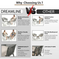 Remame Outdoor Patio Seating Set 2 Chairs and 1 Table Set (Grey) Braided & Rope