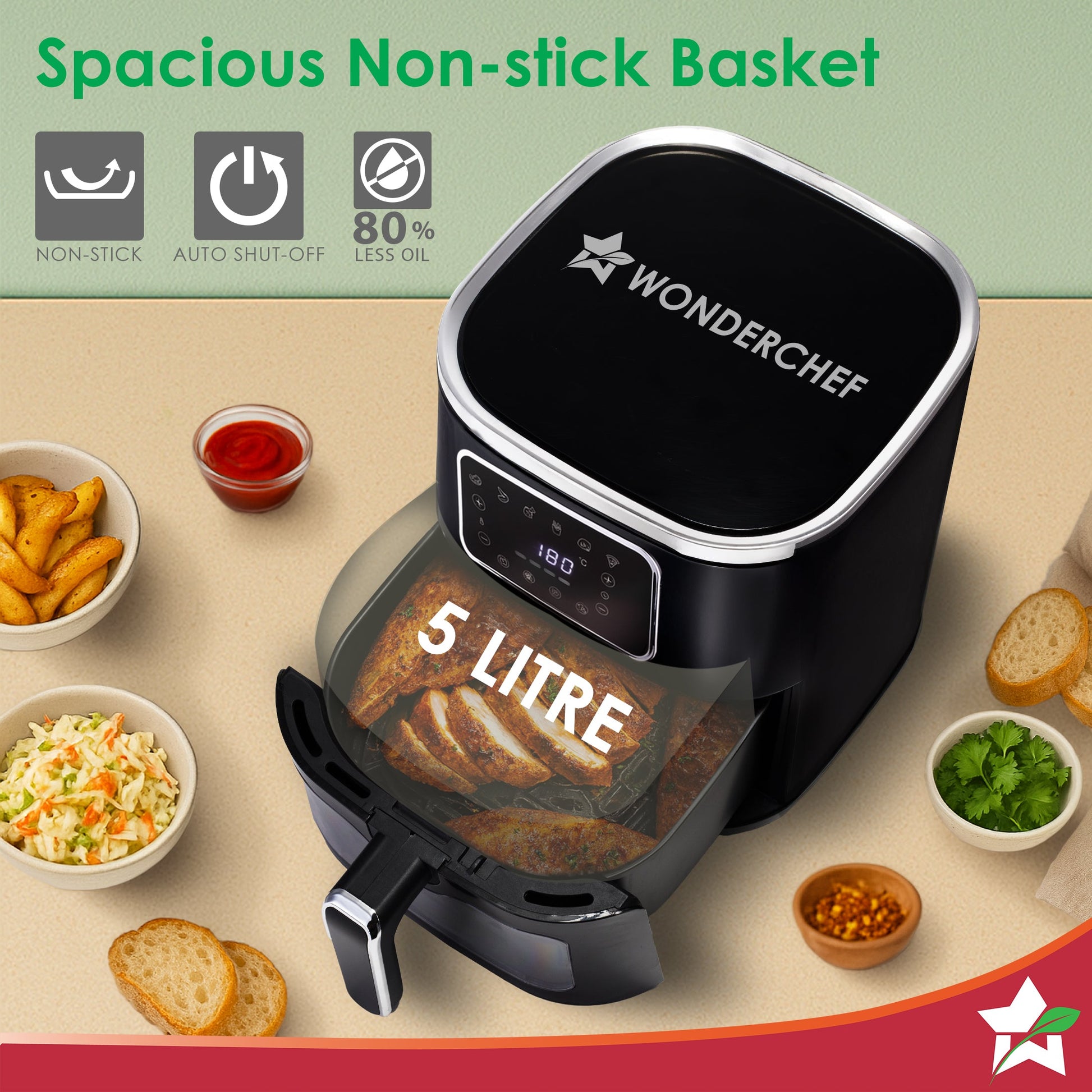 Platinum Plus Digital Air Fryer | 5L With Window & Light | Fry, Bake, Grill, Roast | 7 Pre-set Options | French Fries, Tikkis, Grilled Veggies, Muffins | Non-stick Basket | 2 Year Warranty