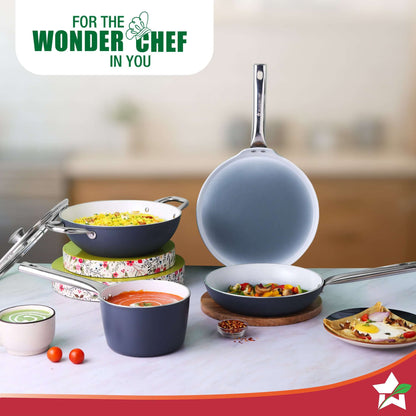 Eco-Glide Dosa Tawa | Chemical-free Ceramic Coating | 28cm | Healthy, Low Oil Meals | Scratch-resistant | Stainless-steel Handle | Gas & Induction Compatible | Grey | Easy to Clean